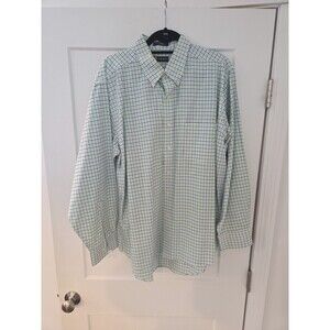 #160 Chaps Men's 17-17.5 34/35 Button up Oxford Shirt white/blue/green plaid